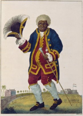 "The Celebrated Graman Quacy", illustration by William Blake in Capt. John Gabriel Stedman, 1796 Narrative, of a five-years' expedition against the revolted Negroes of Surinam. This image represents copy 2, currently held by the Huntington Library and Art Gallery.
